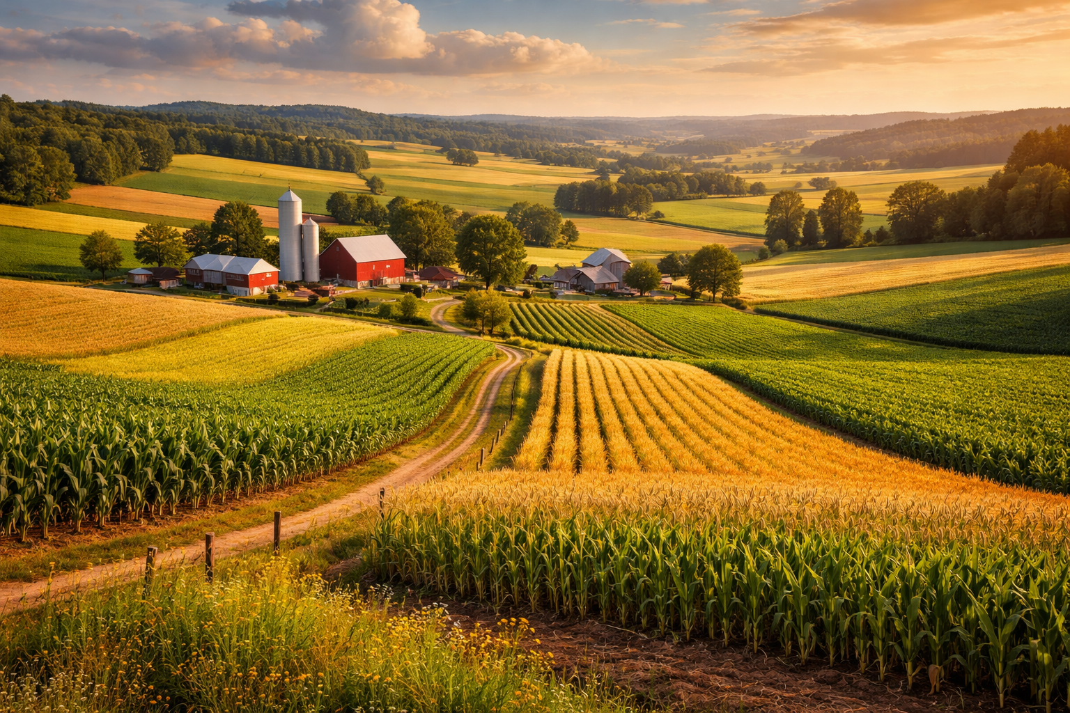 Open pasture at sunset
